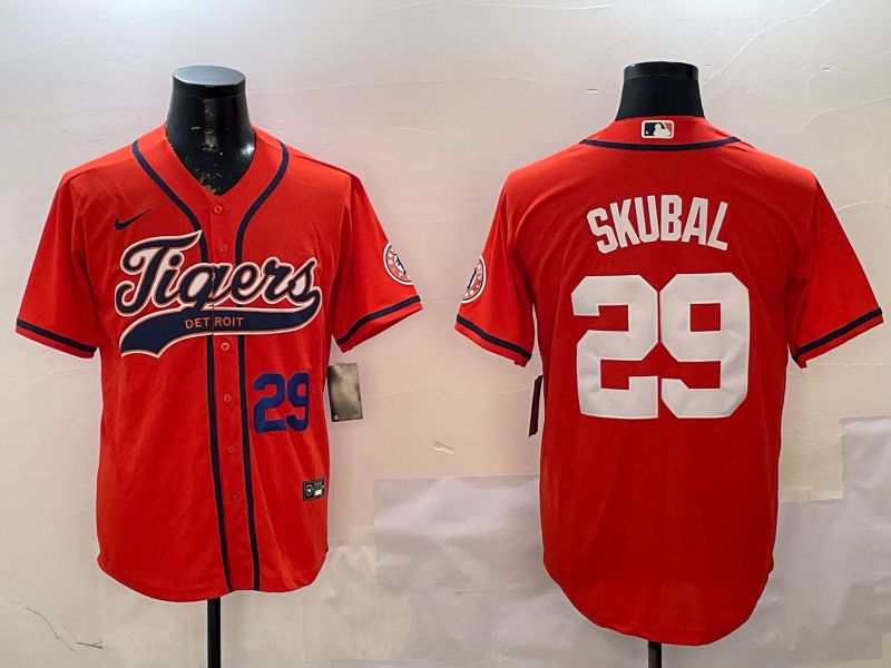 Men Detroit Tigers #29 Skubal Orange Joint Name 2025 Nike MLB Jersey style 2->detroit tigers->MLB Jersey